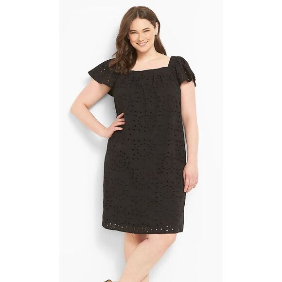 Lane Bryant Short-Sleeve Convertible Dress Black Eyelet Plus Size 18/20 NWT - Picture 8 of 8